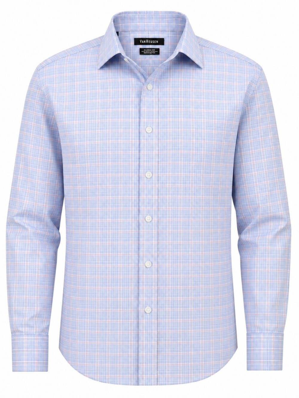 Van Heusen Light Blue & Pink Checked Dress Shirt Regular Fit 16.5 L/G